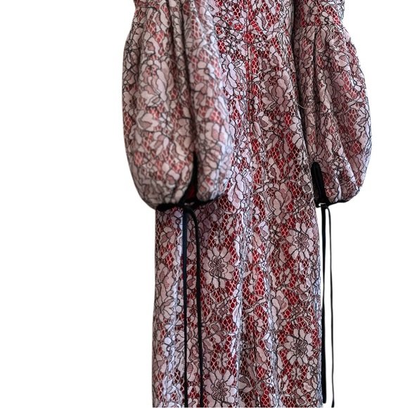 ASOS extreme sleeve Bardot pencil lace midi dress with contrast trims - Picture 8 of 9